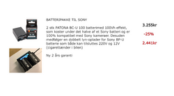 BATTERIPAKKE TIL SONY / 25% nedslag fra 3.255kr til 2.441kr